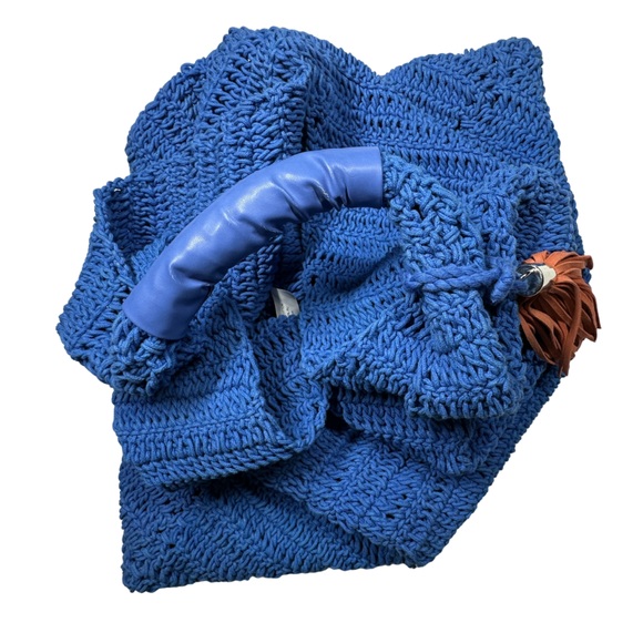 VINTAGE HAVANA | Large Blue Crochet Hobo Sling Beach Shopping Bag - Picture 3 of 13